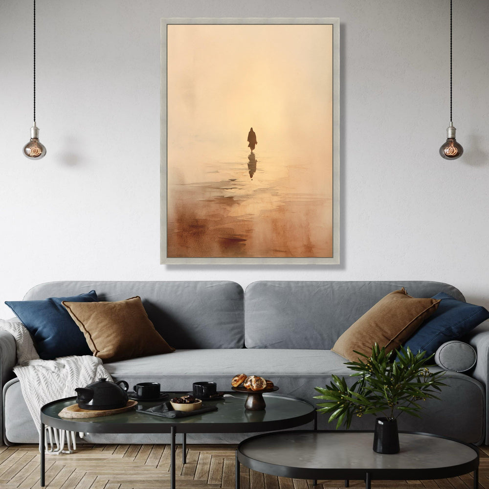 Serene Jesus Silhouette Canvas, Spiritual Wall Art, Walking on Water Design, Inspirational Religious Canvas, Gift Art, Home Decor, Print
