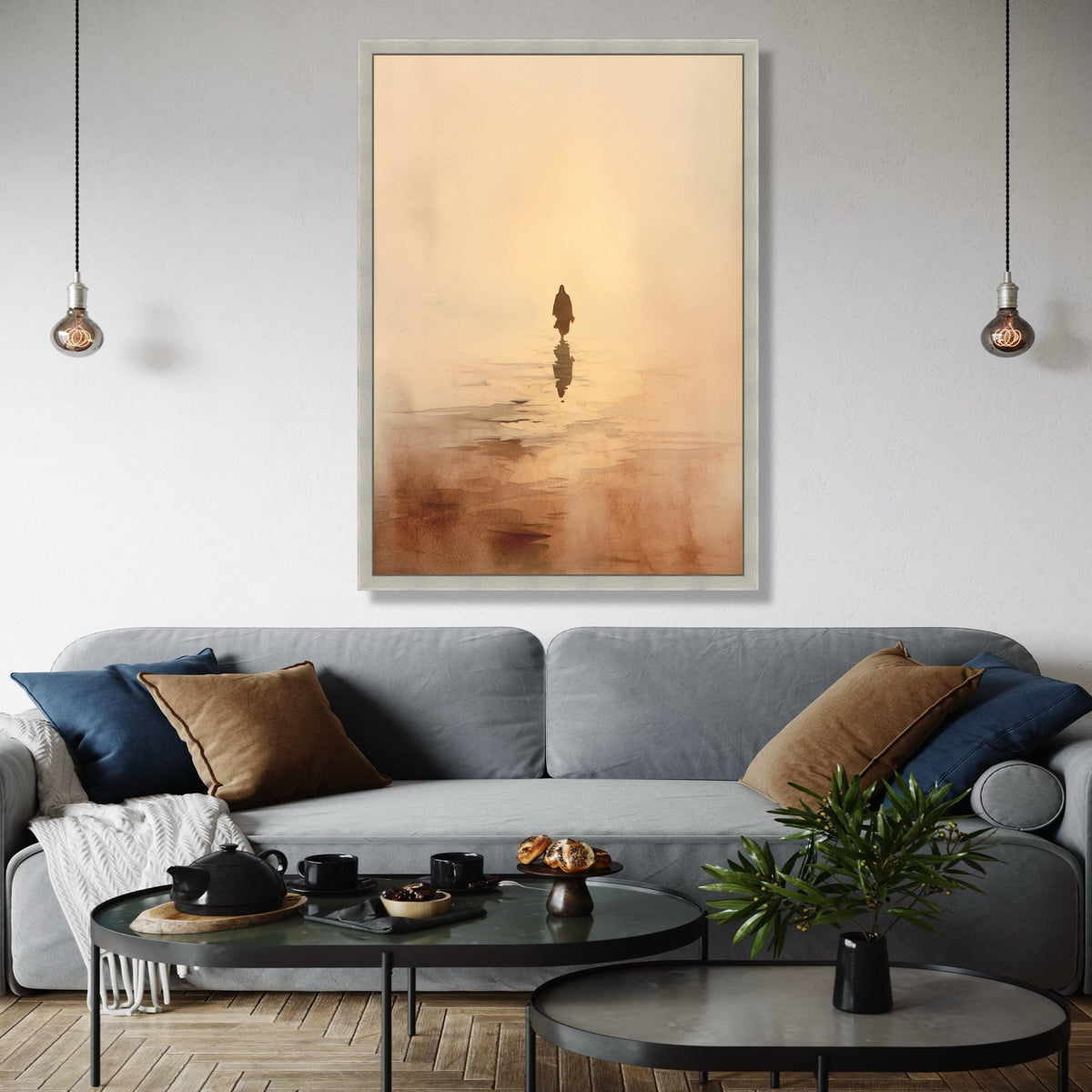 Serene Jesus Silhouette Canvas, Spiritual Wall Art, Walking on Water Design, Inspirational Religious Canvas, Gift Art, Home Decor, Print