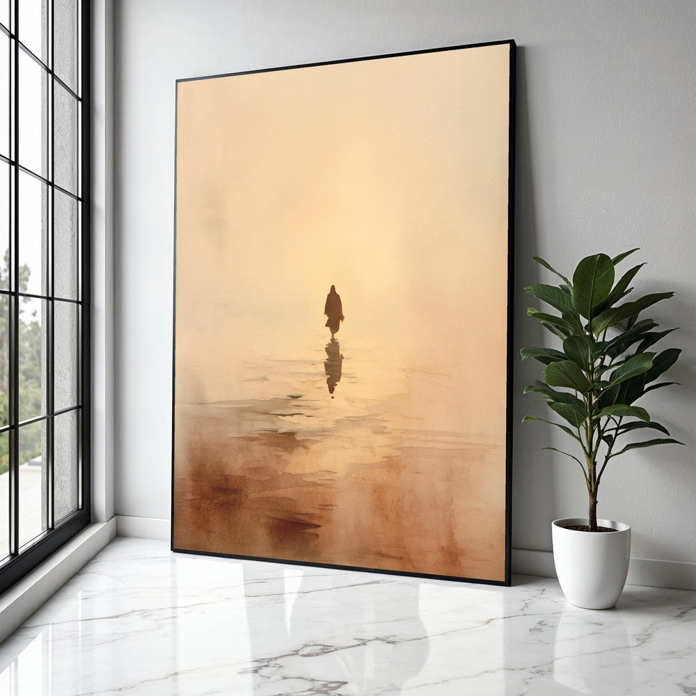 Serene Jesus Silhouette Canvas, Spiritual Wall Art, Walking on Water Design, Inspirational Religious Canvas, Gift Art, Home Decor, Print
