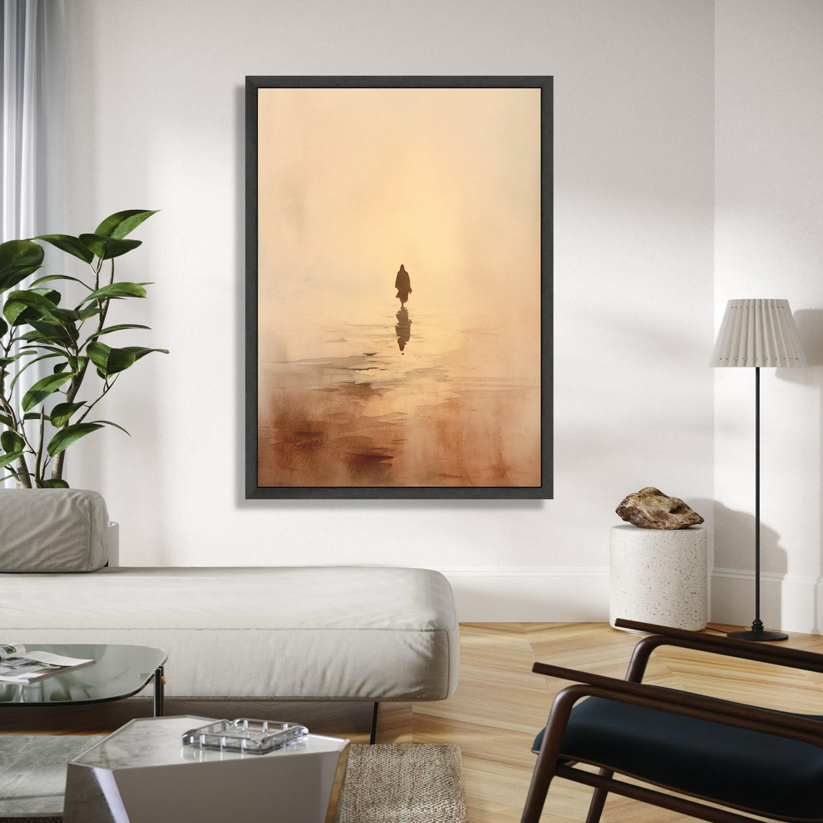 Serene Jesus Silhouette Canvas, Spiritual Wall Art, Walking on Water Design, Inspirational Religious Canvas, Gift Art, Home Decor, Print