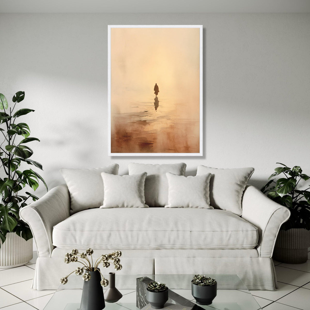Serene Jesus Silhouette Canvas, Spiritual Wall Art, Walking on Water Design, Inspirational Religious Canvas, Gift Art, Home Decor, Print