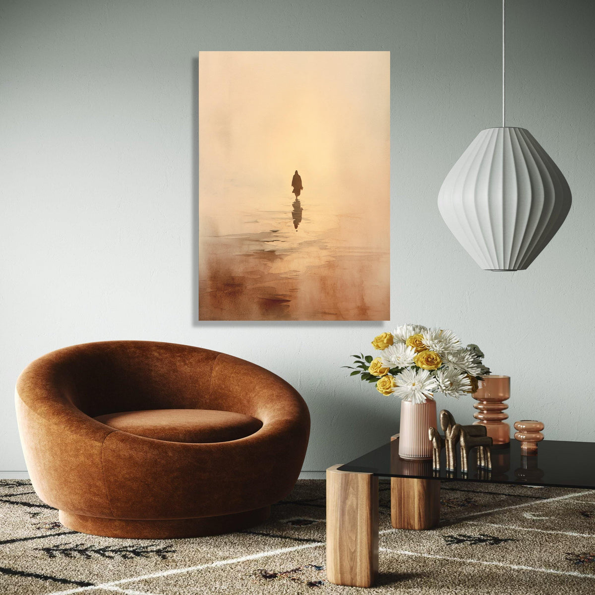 Serene Jesus Silhouette Canvas, Spiritual Wall Art, Walking on Water Design, Inspirational Religious Canvas, Gift Art, Home Decor, Print