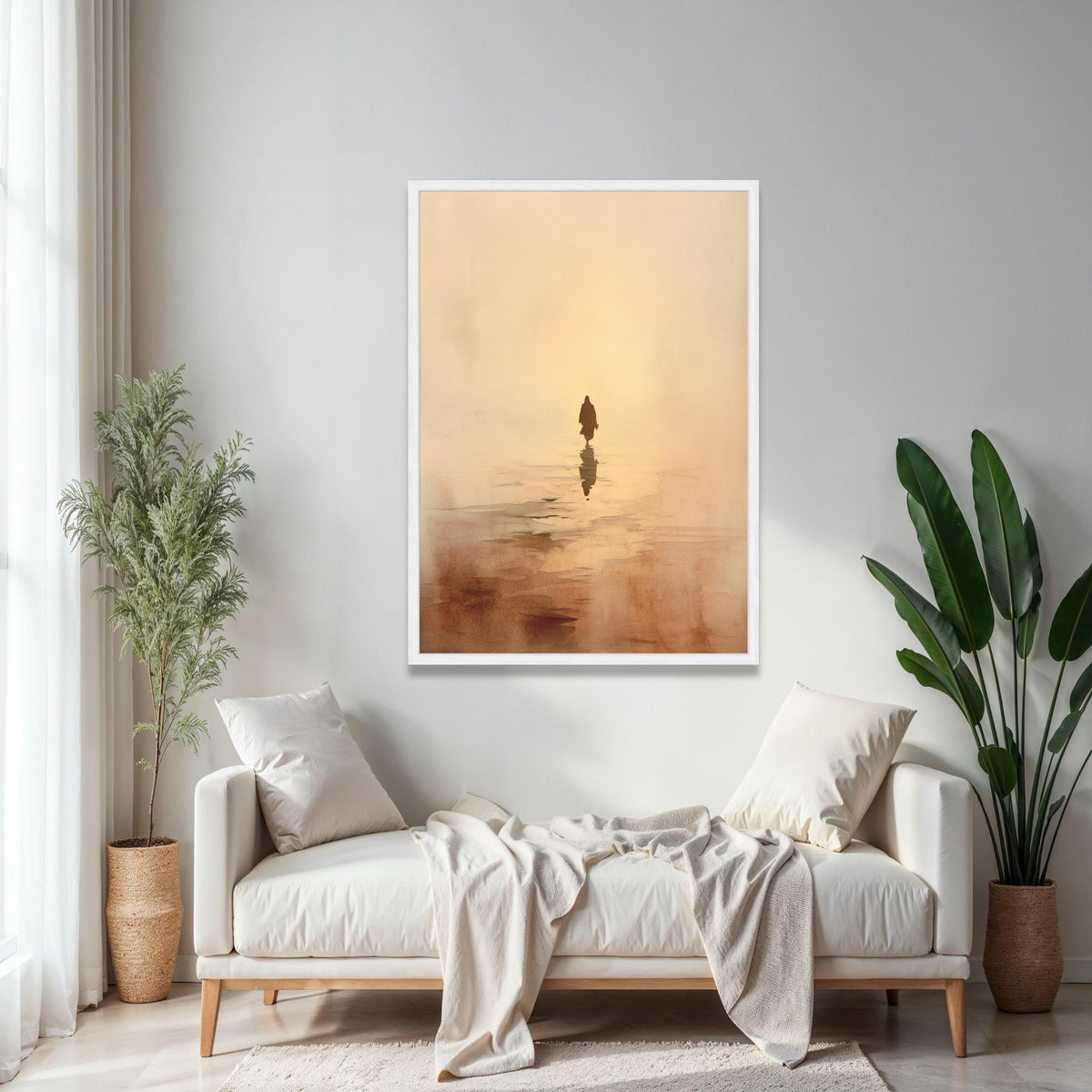 Serene Jesus Silhouette Canvas, Spiritual Wall Art, Walking on Water Design, Inspirational Religious Canvas, Gift Art, Home Decor, Print