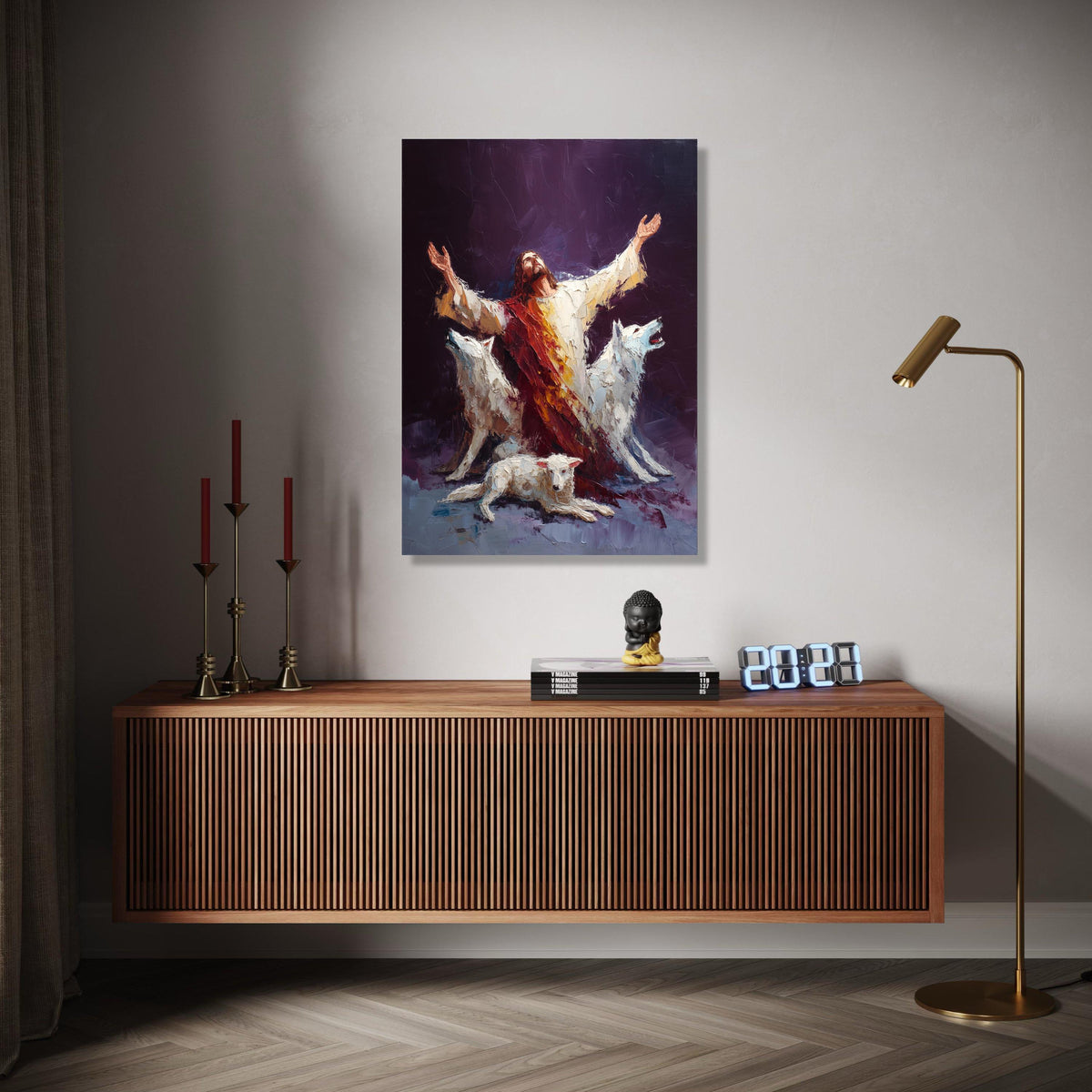 Spiritual Guardian Jesus with White Wolves Canvas, Religious Wall Art, Inspirational Christian Painting, Gift Art, Home Decor, Print