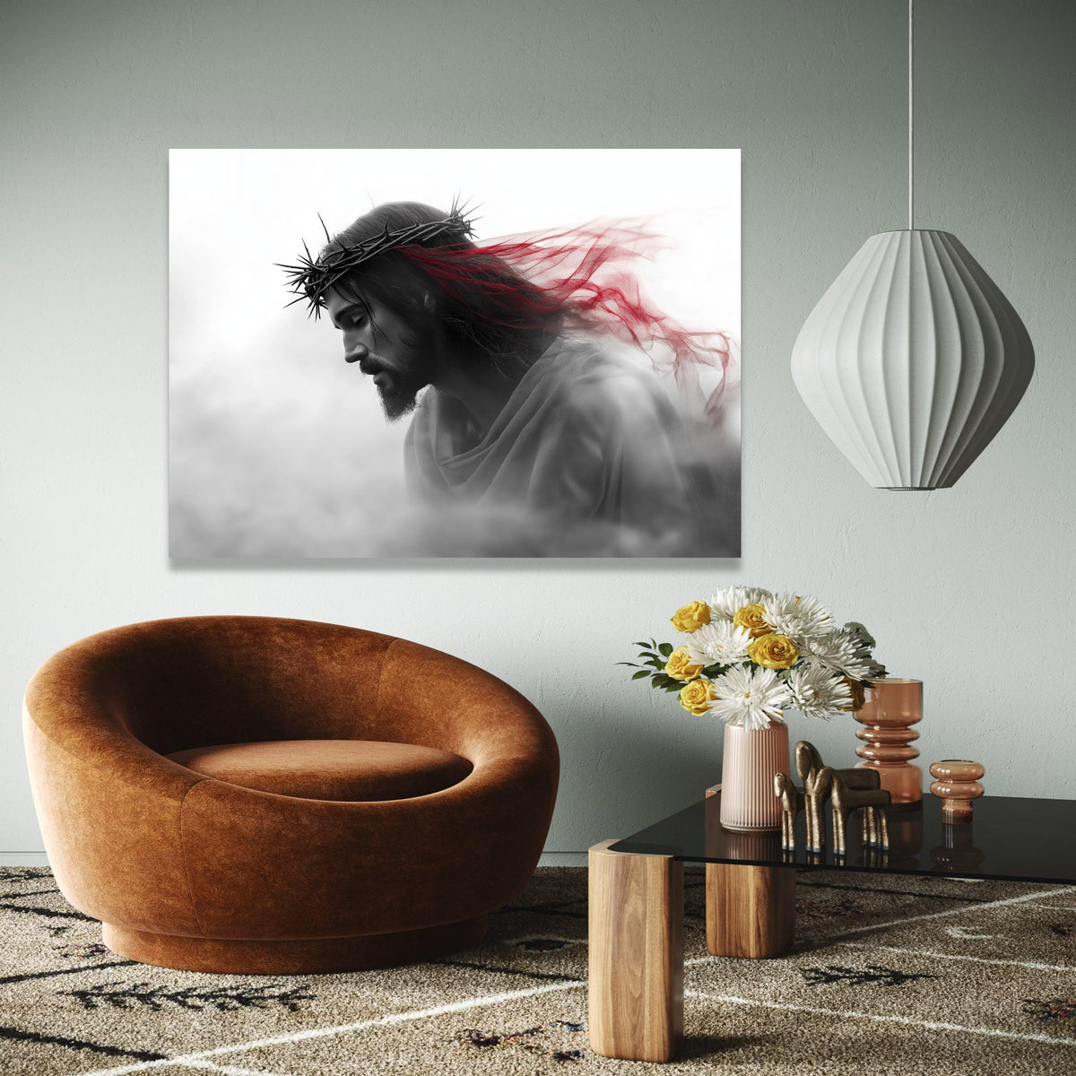 Jesus Christ Crown of Thorns Canvas, Sacred Religious Wall Art, Spiritual Christian Canvas Decor, Dramatic Gift Art, Home Decor, Print