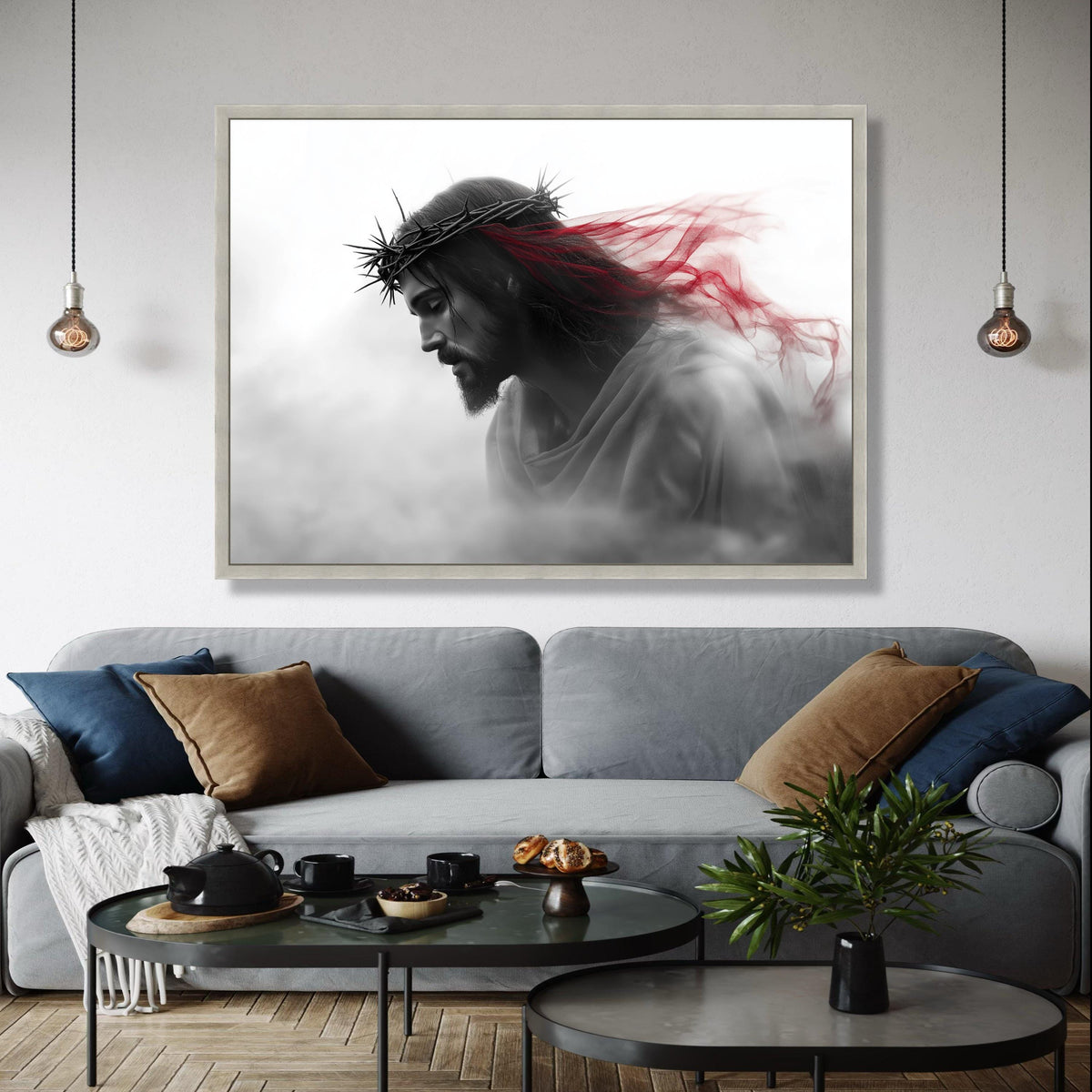 Jesus Christ Crown of Thorns Canvas, Sacred Religious Wall Art, Spiritual Christian Canvas Decor, Dramatic Gift Art, Home Decor, Print