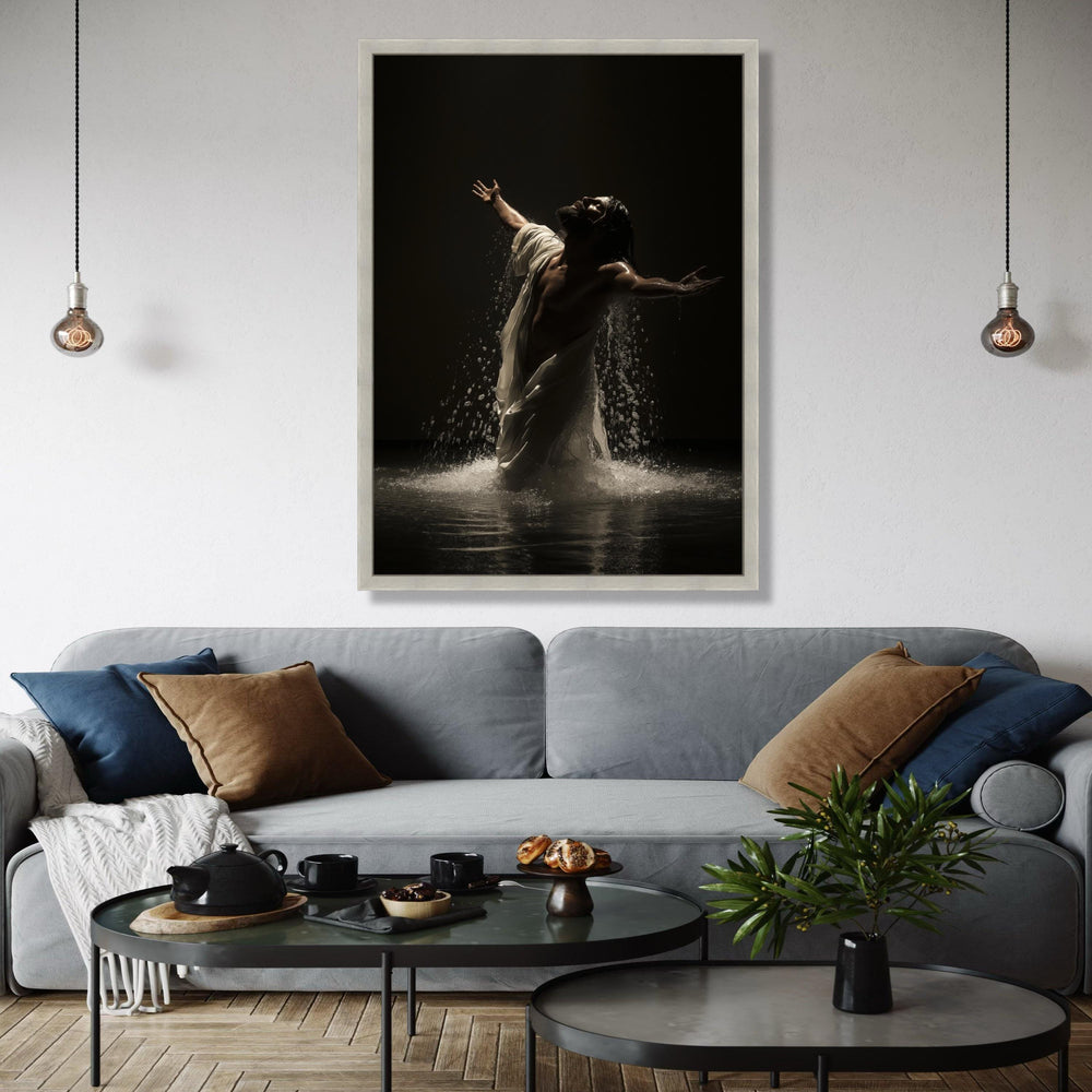 Inspirational Jesus Christ Canvas Wall Art, Spiritual Water Baptism Scene, Religious Home Decor, Faith and Grace Gift Art, Home Decor, Print