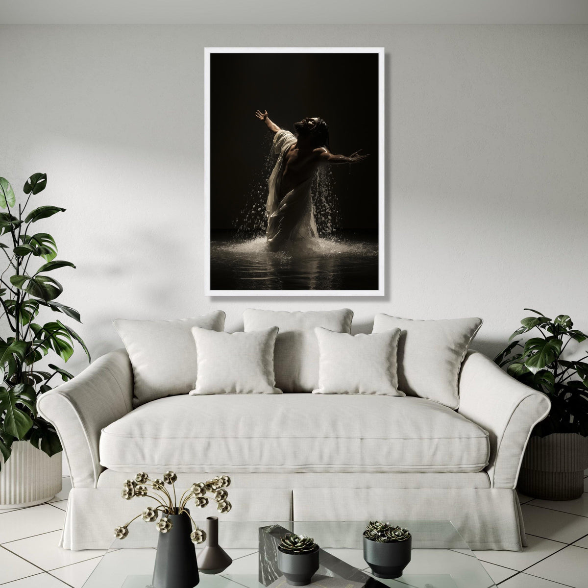 Inspirational Jesus Christ Canvas Wall Art, Spiritual Water Baptism Scene, Religious Home Decor, Faith and Grace Gift Art, Home Decor, Print