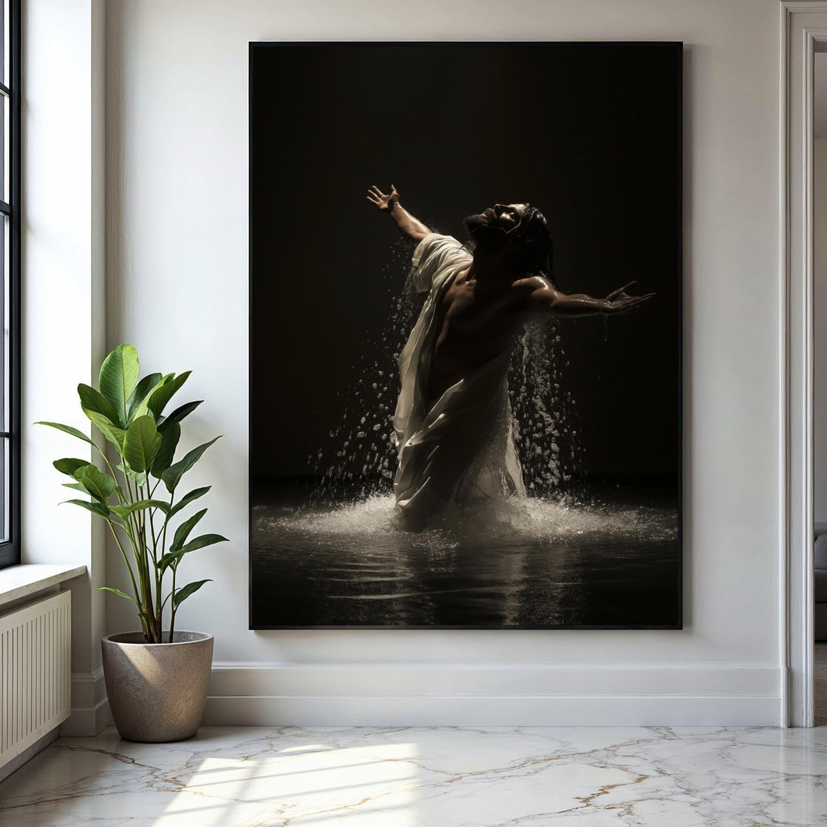 Inspirational Jesus Christ Canvas Wall Art, Spiritual Water Baptism Scene, Religious Home Decor, Faith and Grace Gift Art, Home Decor, Print