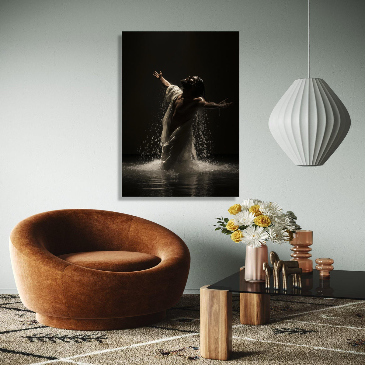 Inspirational Jesus Christ Canvas Wall Art, Spiritual Water Baptism Scene, Religious Home Decor, Faith and Grace Gift Art, Home Decor, Print