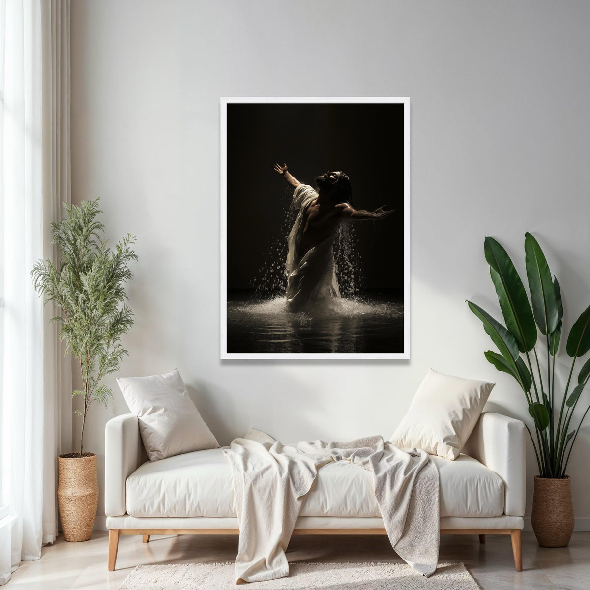 Inspirational Jesus Christ Canvas Wall Art, Spiritual Water Baptism Scene, Religious Home Decor, Faith and Grace Gift Art, Home Decor, Print