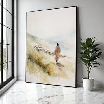 Jesus the Good Shepherd Canvas, Spiritual Wall Art, Christian Faith Painting, Sheep and Shepherd Canvas, Gift Art, Home Decor, Print