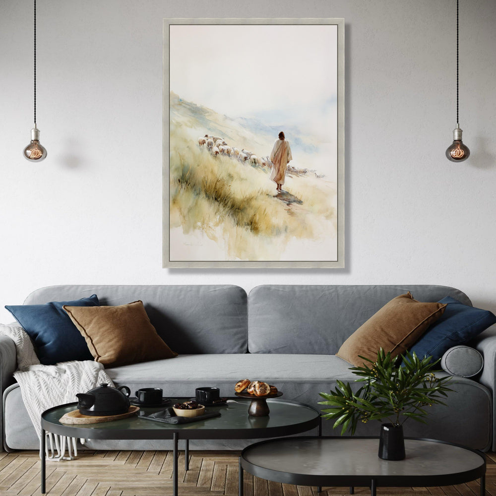 Jesus the Good Shepherd Canvas, Spiritual Wall Art, Christian Faith Painting, Sheep and Shepherd Canvas, Gift Art, Home Decor, Print