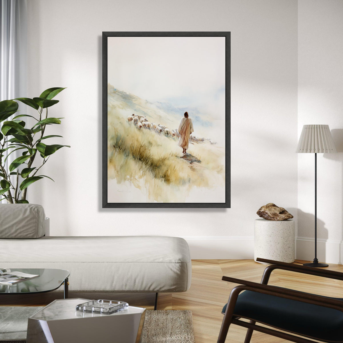 Jesus the Good Shepherd Canvas, Spiritual Wall Art, Christian Faith Painting, Sheep and Shepherd Canvas, Gift Art, Home Decor, Print