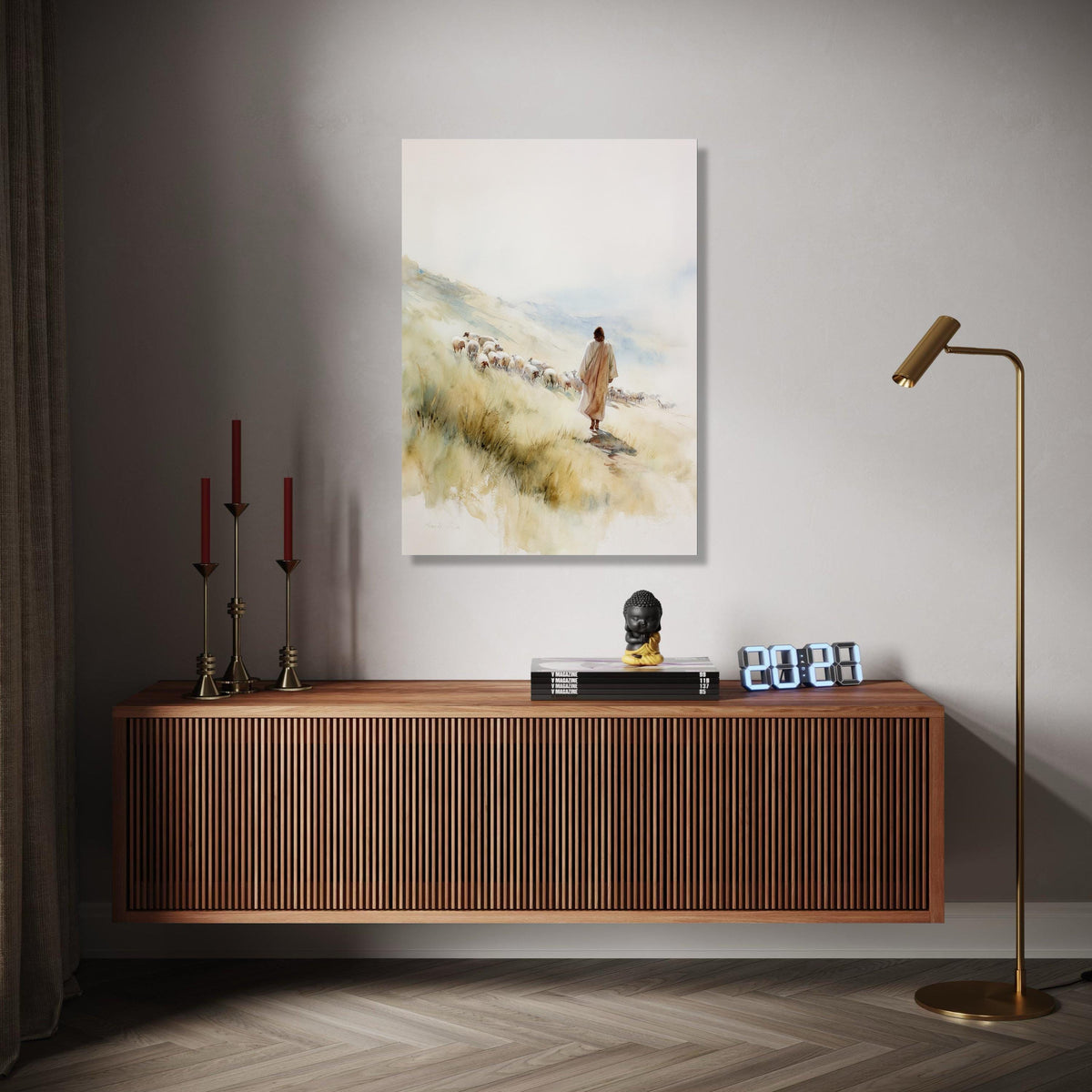 Jesus the Good Shepherd Canvas, Spiritual Wall Art, Christian Faith Painting, Sheep and Shepherd Canvas, Gift Art, Home Decor, Print
