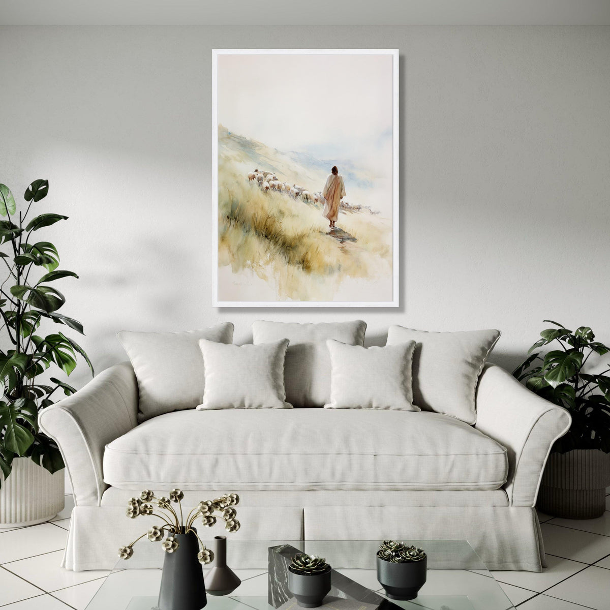 Jesus the Good Shepherd Canvas, Spiritual Wall Art, Christian Faith Painting, Sheep and Shepherd Canvas, Gift Art, Home Decor, Print