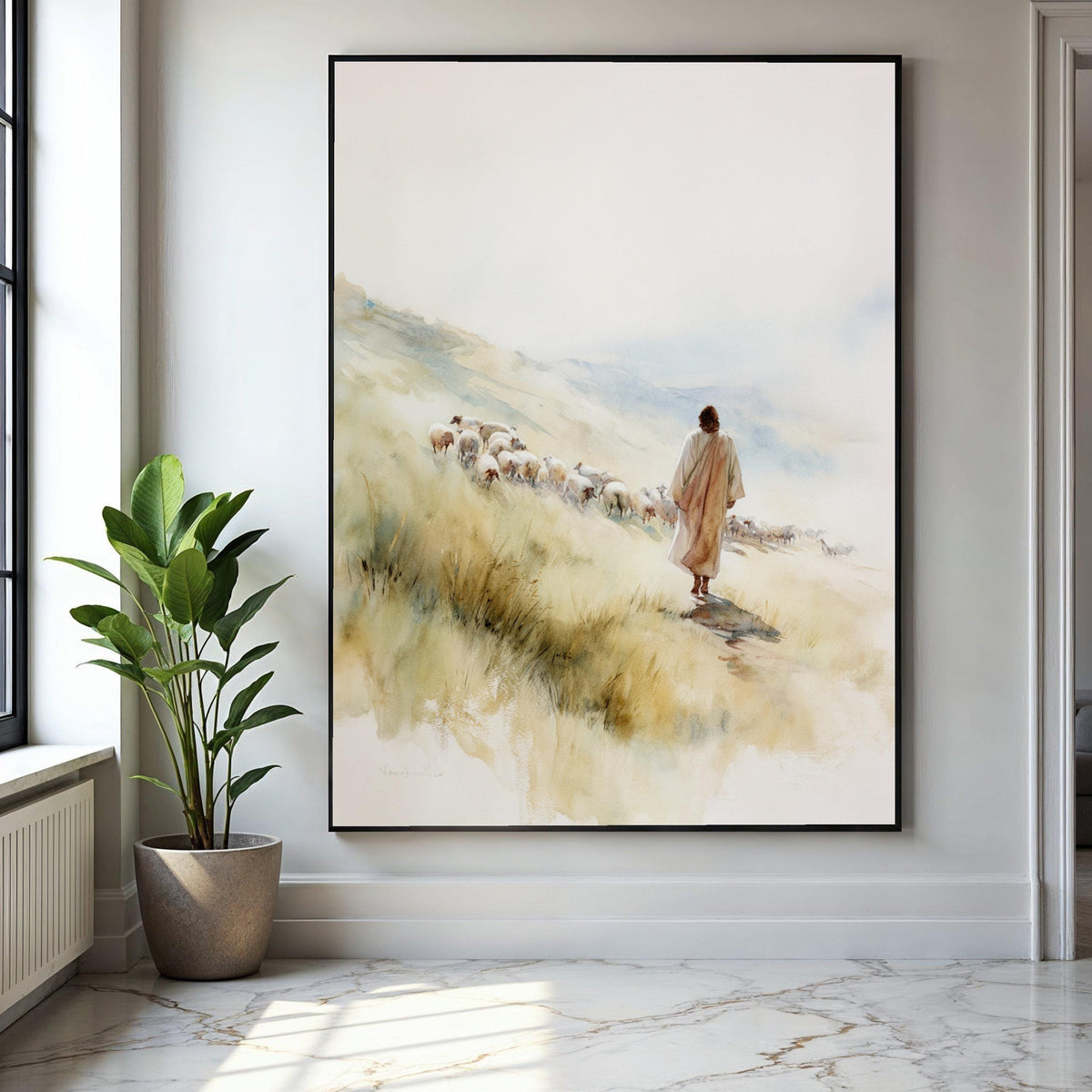 Jesus the Good Shepherd Canvas, Spiritual Wall Art, Christian Faith Painting, Sheep and Shepherd Canvas, Gift Art, Home Decor, Print