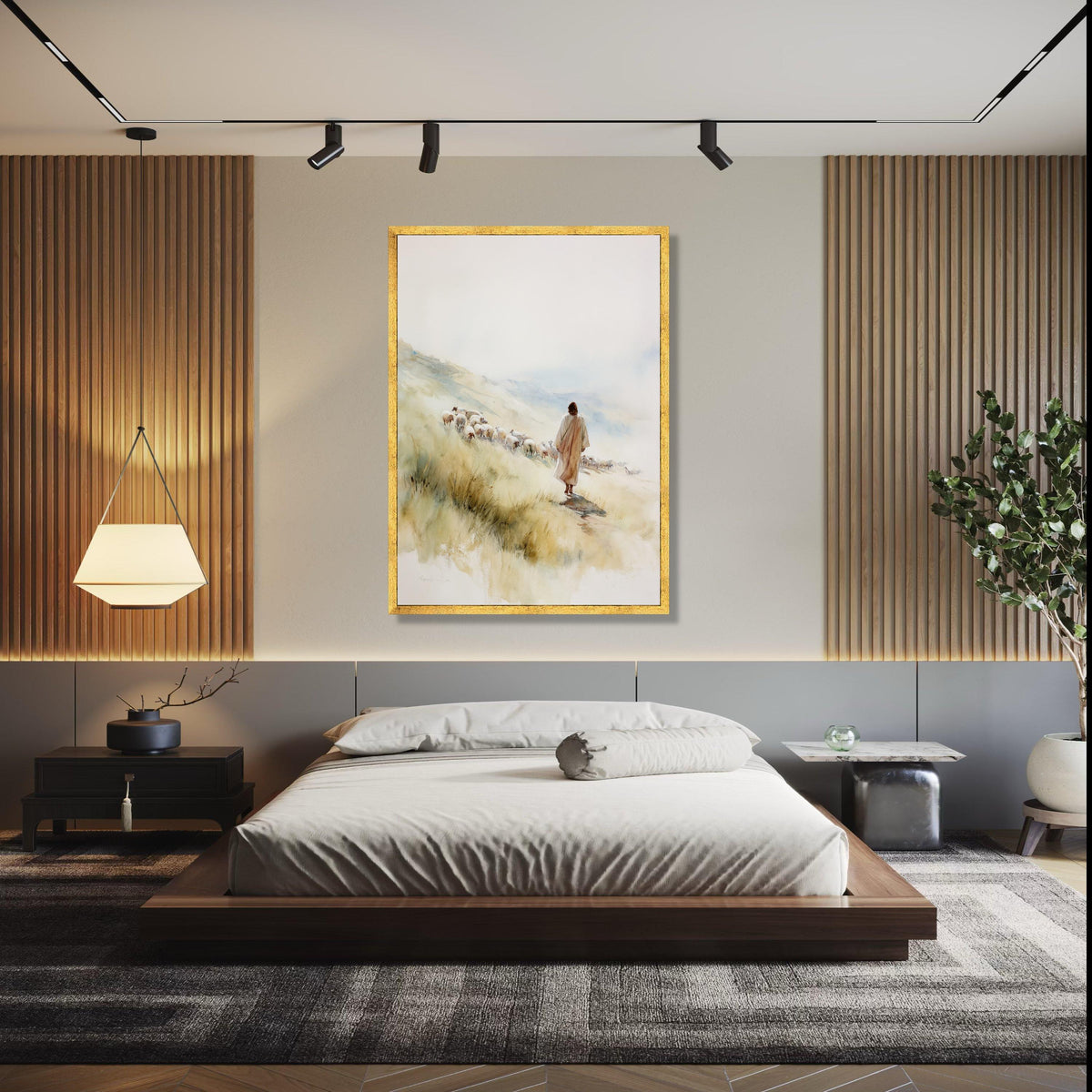 Jesus the Good Shepherd Canvas, Spiritual Wall Art, Christian Faith Painting, Sheep and Shepherd Canvas, Gift Art, Home Decor, Print
