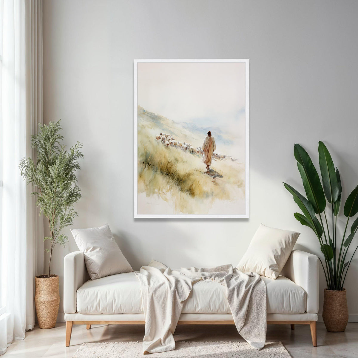 Jesus the Good Shepherd Canvas, Spiritual Wall Art, Christian Faith Painting, Sheep and Shepherd Canvas, Gift Art, Home Decor, Print