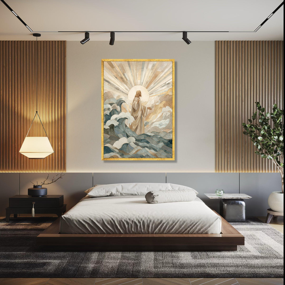 Divine Christ Walking on Water Canvas, Religious Wall Art, Spiritual Christian Decor, Jesus with Radiant Light, Gift Art, Home Decor, Print