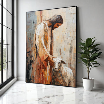 Jesus Christ with Lamb Canvas, Religious Wall Art, Spiritual Christian Painting, Bible Story Canvas, Faith Home Gift Art, Home Decor, Print