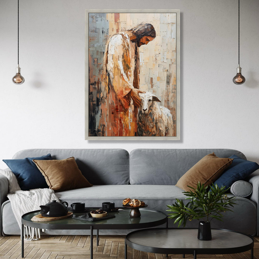 Jesus Christ with Lamb Canvas, Religious Wall Art, Spiritual Christian Painting, Bible Story Canvas, Faith Home Gift Art, Home Decor, Print