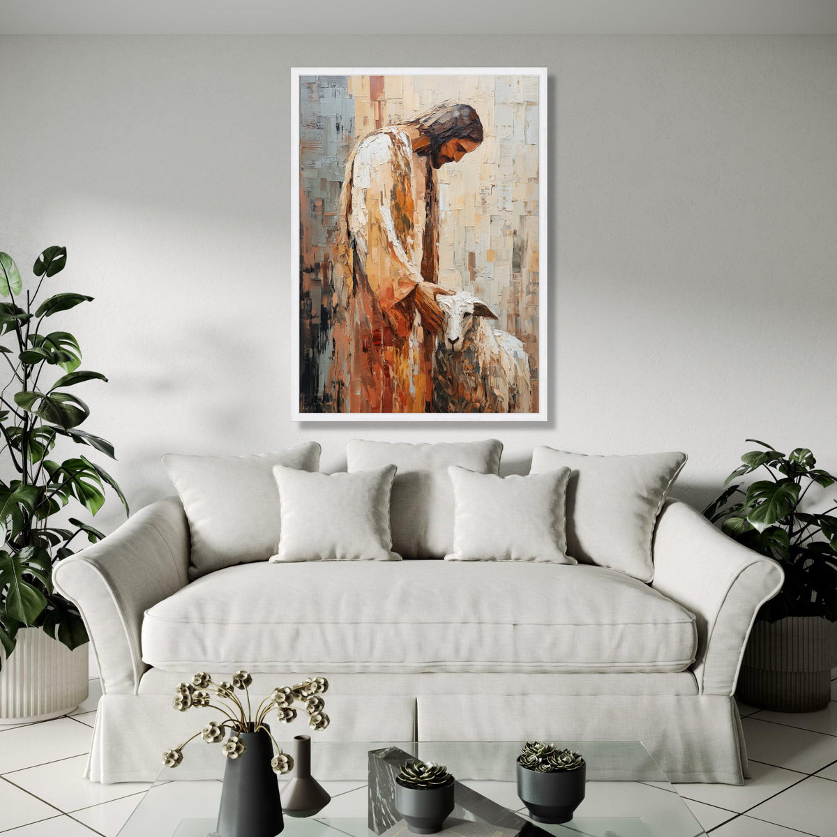 Jesus Christ with Lamb Canvas, Religious Wall Art, Spiritual Christian Painting, Bible Story Canvas, Faith Home Gift Art, Home Decor, Print