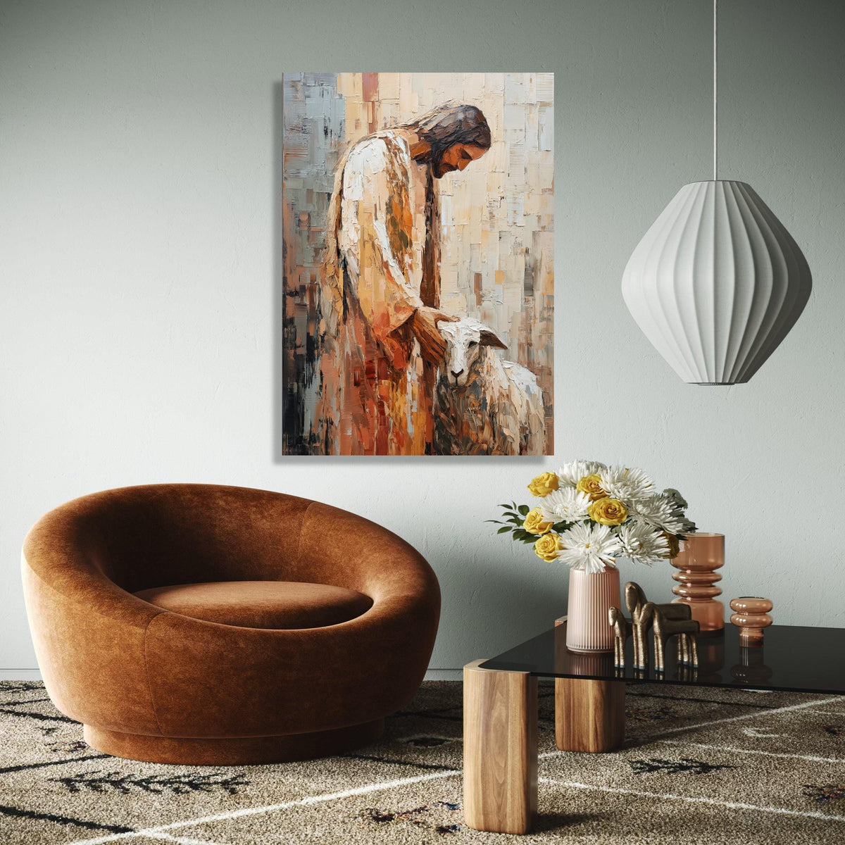 Jesus Christ with Lamb Canvas, Religious Wall Art, Spiritual Christian Painting, Bible Story Canvas, Faith Home Gift Art, Home Decor, Print