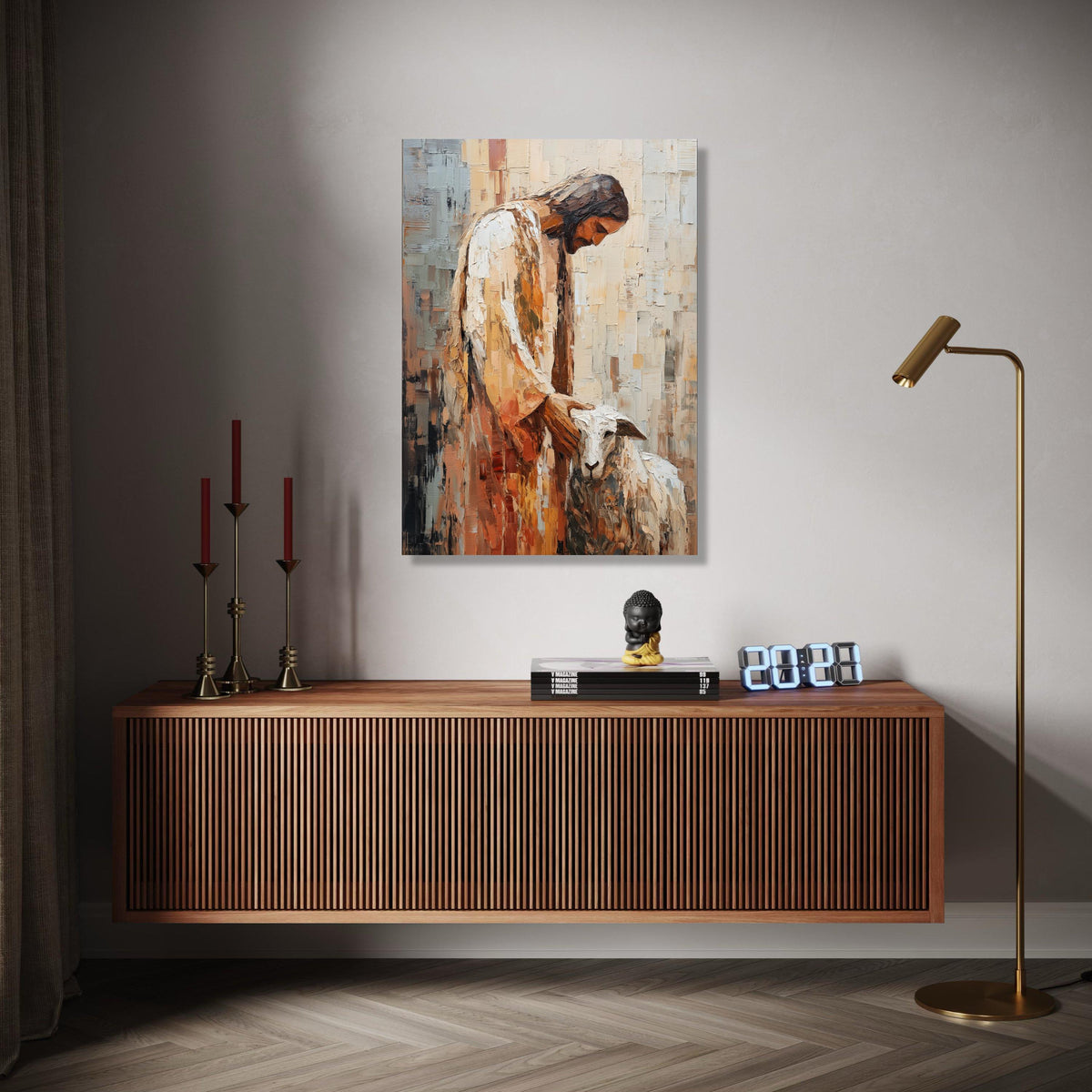 Jesus Christ with Lamb Canvas, Religious Wall Art, Spiritual Christian Painting, Bible Story Canvas, Faith Home Gift Art, Home Decor, Print