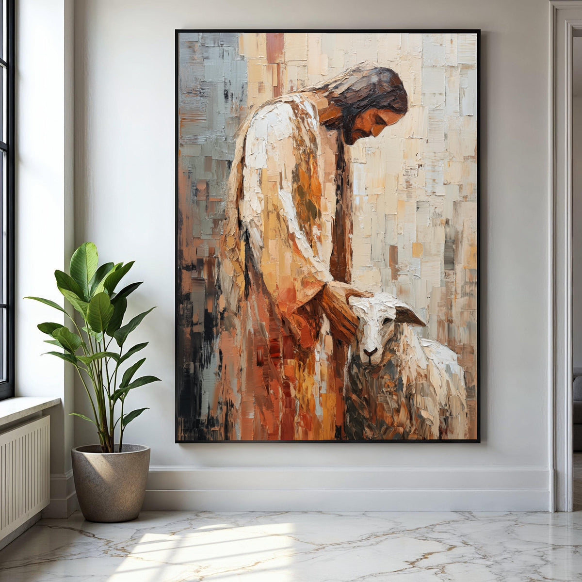 Jesus Christ with Lamb Canvas, Religious Wall Art, Spiritual Christian Painting, Bible Story Canvas, Faith Home Gift Art, Home Decor, Print