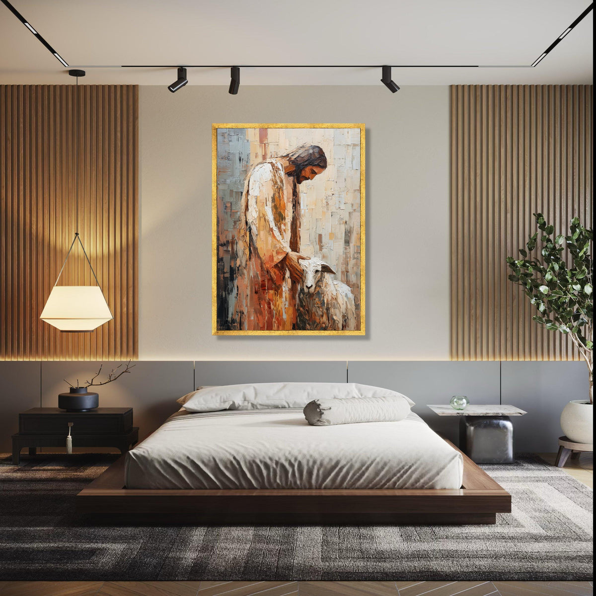 Jesus Christ with Lamb Canvas, Religious Wall Art, Spiritual Christian Painting, Bible Story Canvas, Faith Home Gift Art, Home Decor, Print