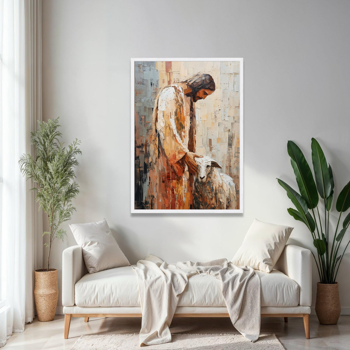 Jesus Christ with Lamb Canvas, Religious Wall Art, Spiritual Christian Painting, Bible Story Canvas, Faith Home Gift Art, Home Decor, Print