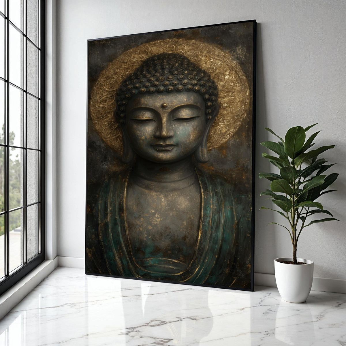 Serene Buddha Canvas Wall Art, Meditative Buddha Head, Spiritual Zen Decor, Peaceful Home Decoration, Tranquil Gift Art, Home Decor, Print