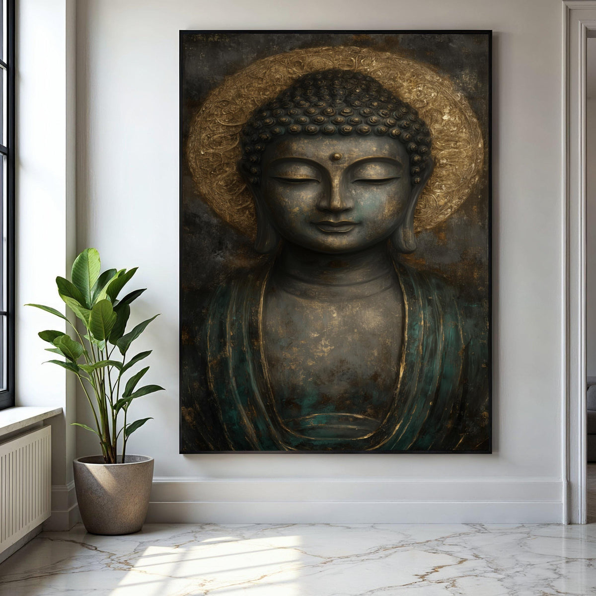 Serene Buddha Canvas Wall Art, Meditative Buddha Head, Spiritual Zen Decor, Peaceful Home Decoration, Tranquil Gift Art, Home Decor, Print