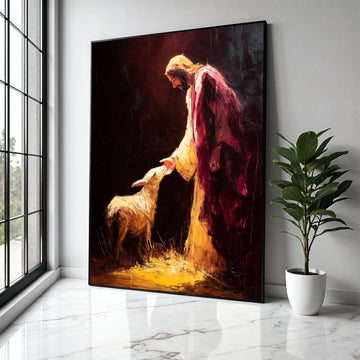 Jesus and Lamb Spiritual Canvas Wall Art, Religious Christian Painting, Faith and Peace Home Decor, Gift Art, Home Decor, Print