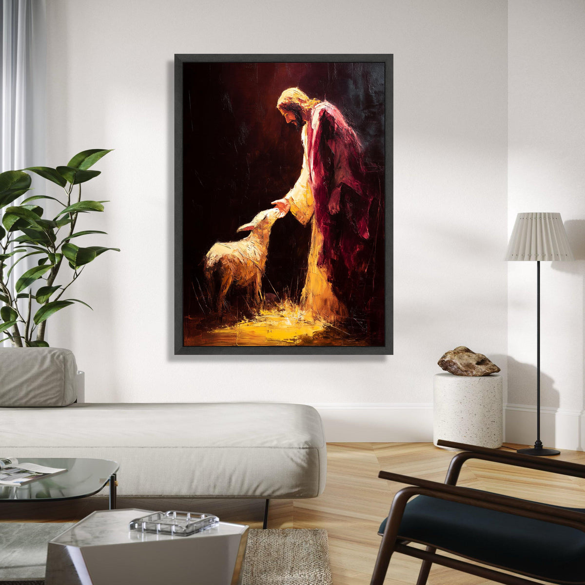 Jesus and Lamb Spiritual Canvas Wall Art, Religious Christian Painting, Faith and Peace Home Decor, Gift Art, Home Decor, Print