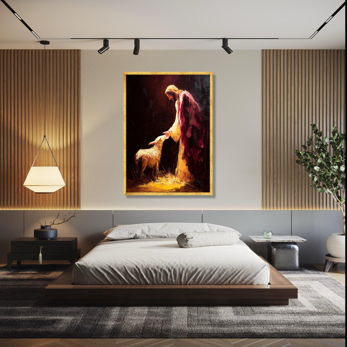 Jesus and Lamb Spiritual Canvas Wall Art, Religious Christian Painting, Faith and Peace Home Decor, Gift Art, Home Decor, Print