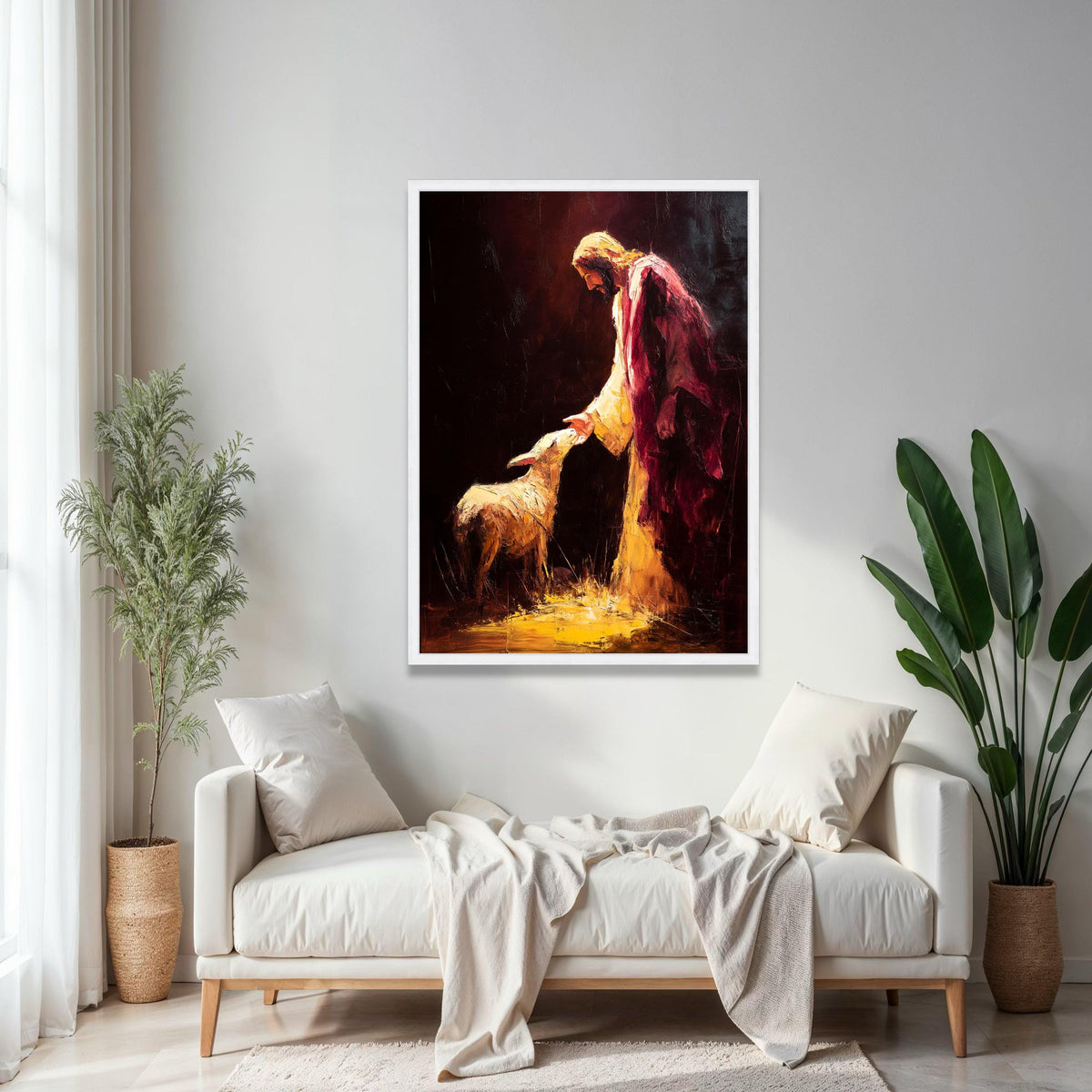 Jesus and Lamb Spiritual Canvas Wall Art, Religious Christian Painting, Faith and Peace Home Decor, Gift Art, Home Decor, Print