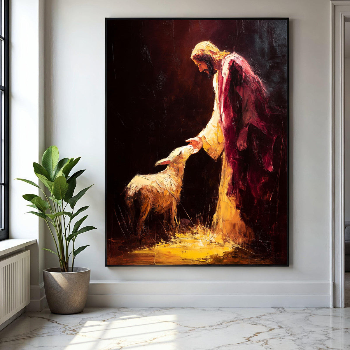 Jesus and Lamb Spiritual Canvas Wall Art, Religious Christian Painting, Faith and Peace Home Decor, Gift Art, Home Decor, Print