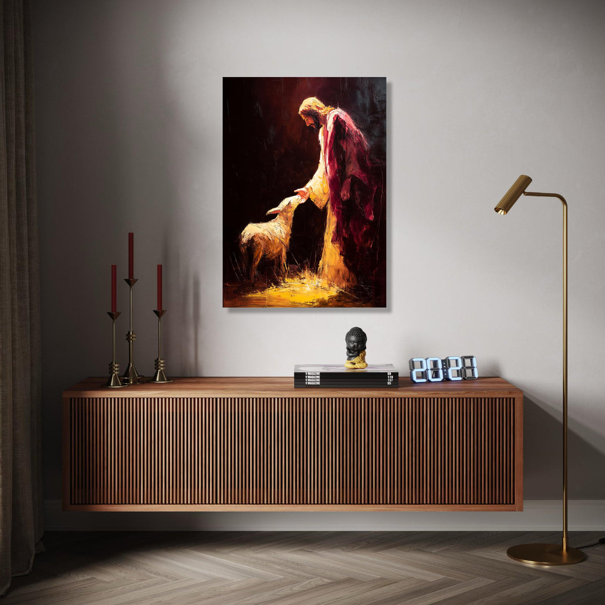 Jesus and Lamb Spiritual Canvas Wall Art, Religious Christian Painting, Faith and Peace Home Decor, Gift Art, Home Decor, Print