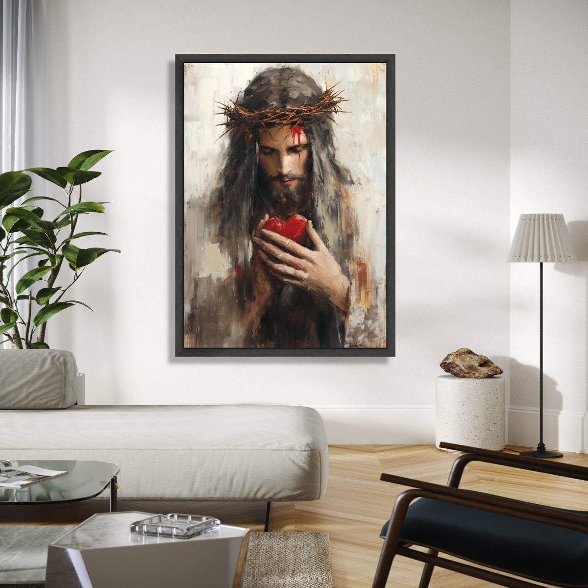Jesus with Crown of Thorns Canvas, Sacred Heart Wall Art, Religious Christian Canvas, Spiritual Home Decor, Gift Art, Home Decor, Print