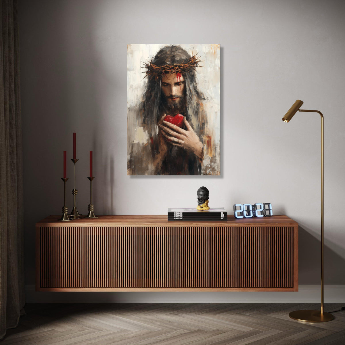 Jesus with Crown of Thorns Canvas, Sacred Heart Wall Art, Religious Christian Canvas, Spiritual Home Decor, Gift Art, Home Decor, Print