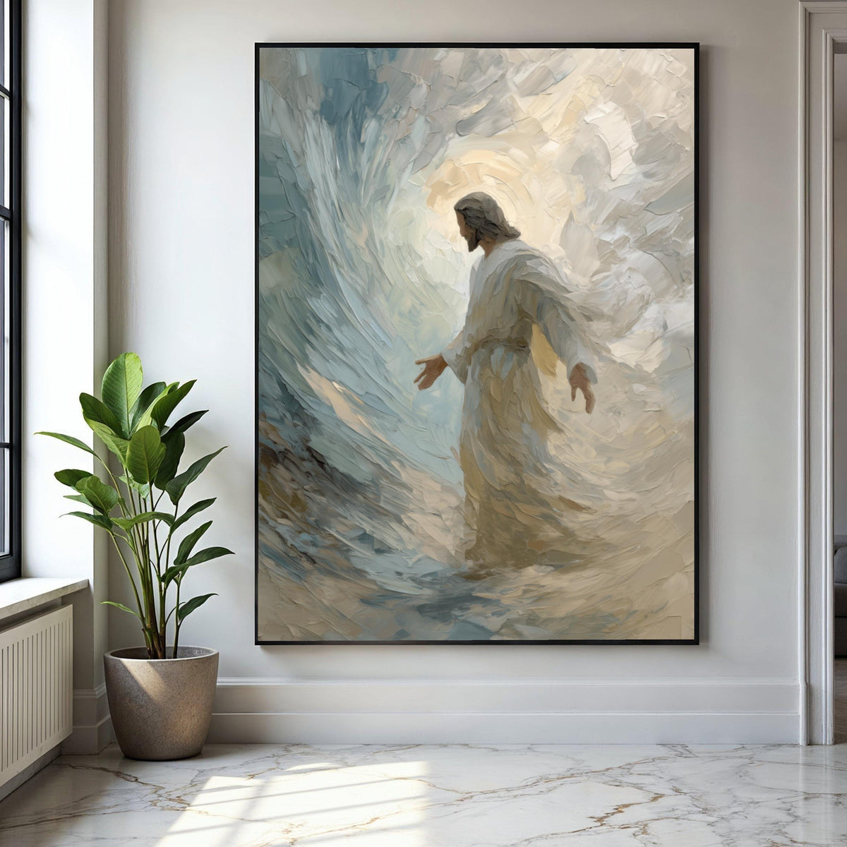 Inspirational Jesus Walking on Water Canvas, Spiritual Christian Wall Art, Religious Home Decor, Faith and Hope Gift Art, Home Decor, Print