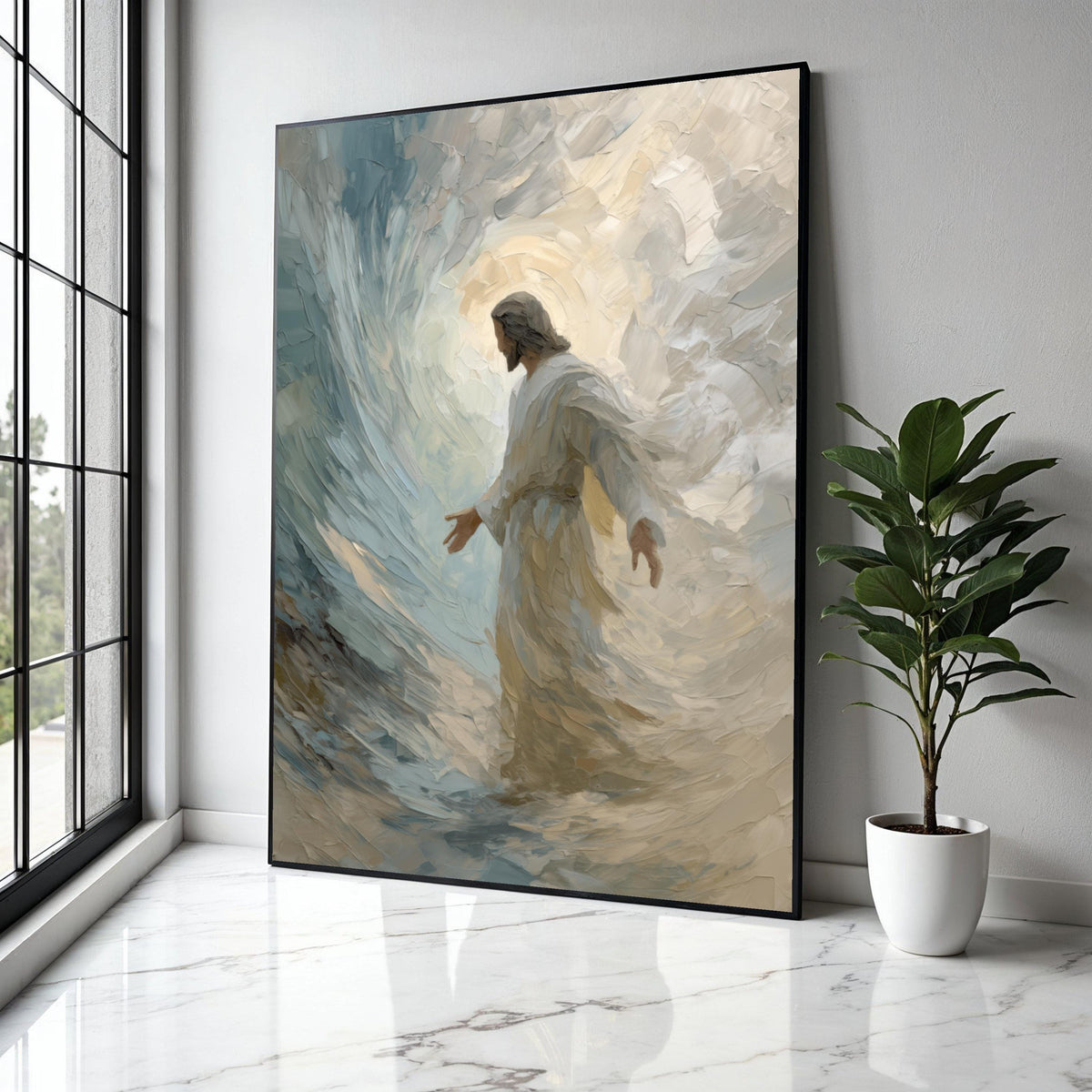 Inspirational Jesus Walking on Water Canvas, Spiritual Christian Wall Art, Religious Home Decor, Faith and Hope Gift Art, Home Decor, Print