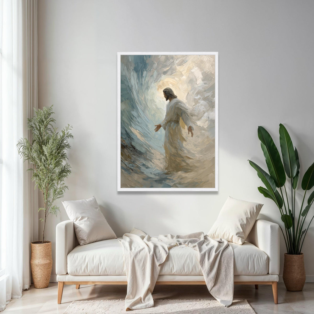 Inspirational Jesus Walking on Water Canvas, Spiritual Christian Wall Art, Religious Home Decor, Faith and Hope Gift Art, Home Decor, Print