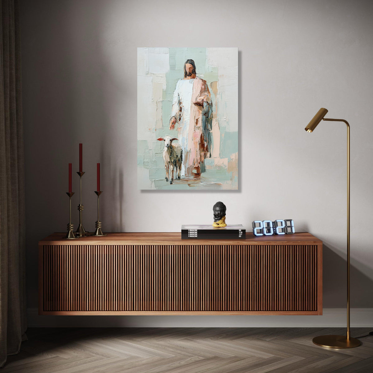 Abstract Jesus with Lamb Canvas, Religious Wall Art, Christian Faith Painting, Spiritual Home Decor, Bible Gift Art, Home Decor, Print