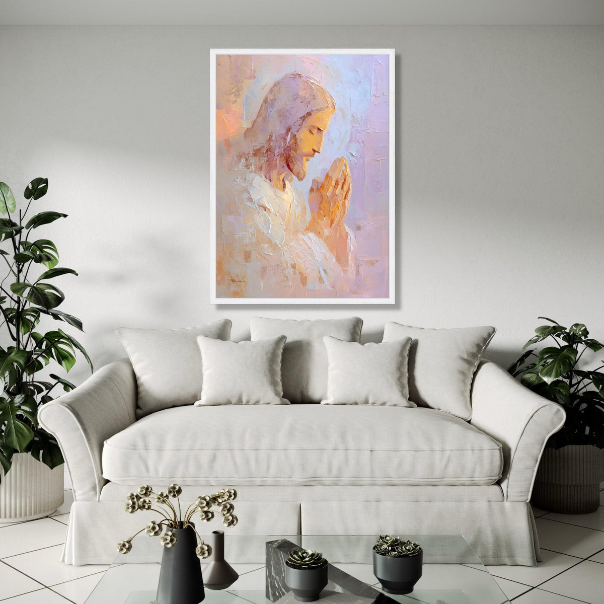 Praying Jesus Canvas Wall Art, Religious Christian Painting, Spiritual Home Decor, Faith Inspiration Canvas, Gift Art, Home Decor, Print