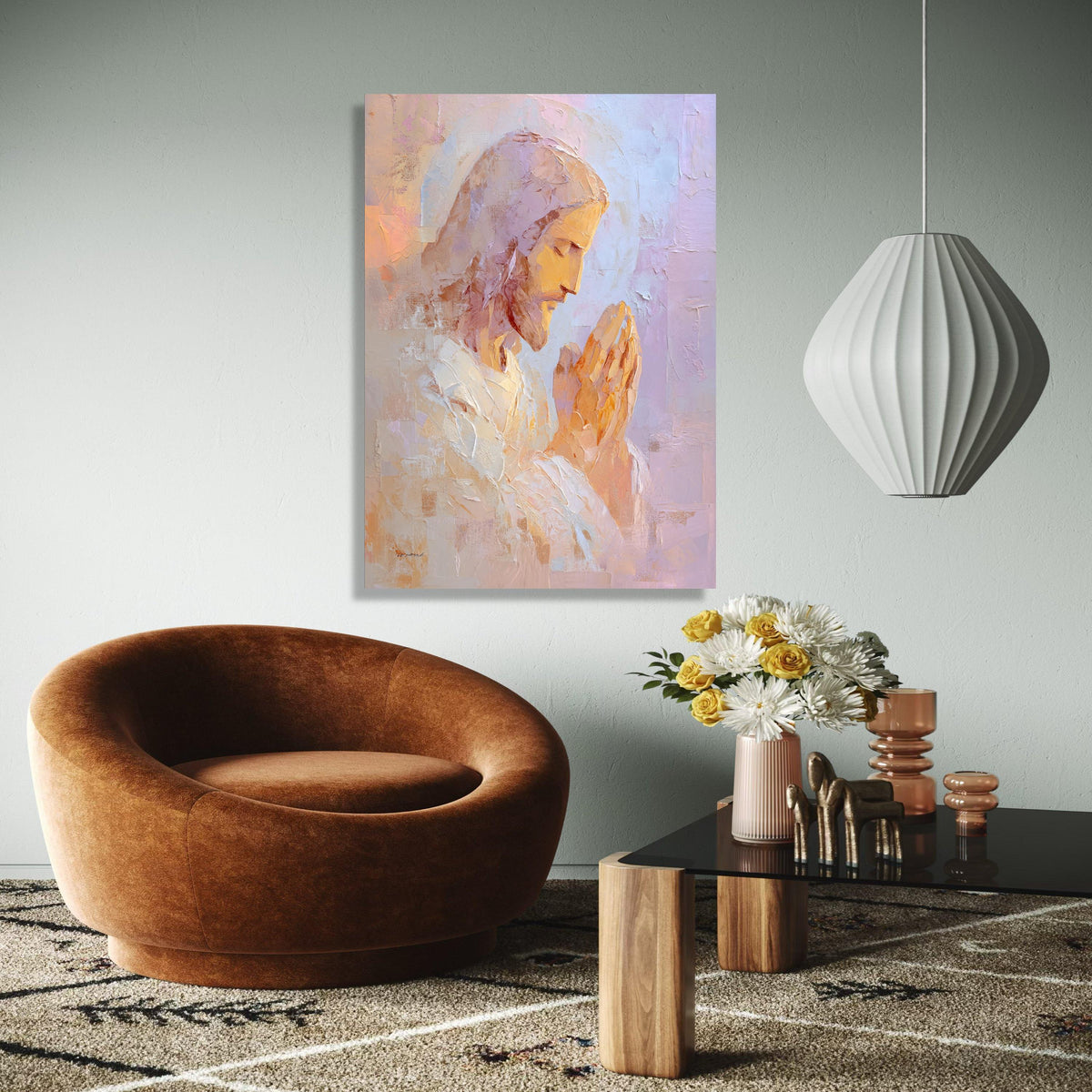 Praying Jesus Canvas Wall Art, Religious Christian Painting, Spiritual Home Decor, Faith Inspiration Canvas, Gift Art, Home Decor, Print