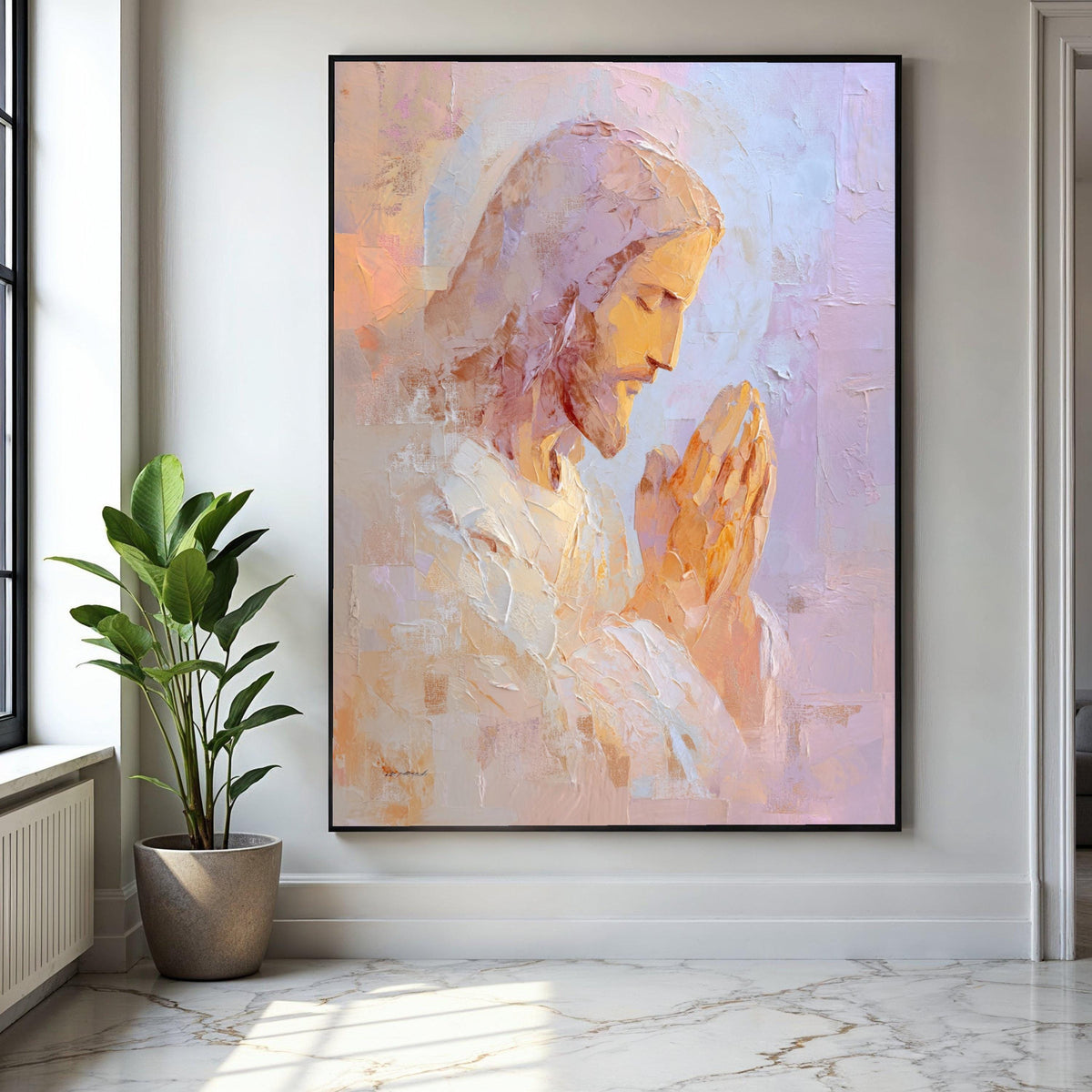 Praying Jesus Canvas Wall Art, Religious Christian Painting, Spiritual Home Decor, Faith Inspiration Canvas, Gift Art, Home Decor, Print