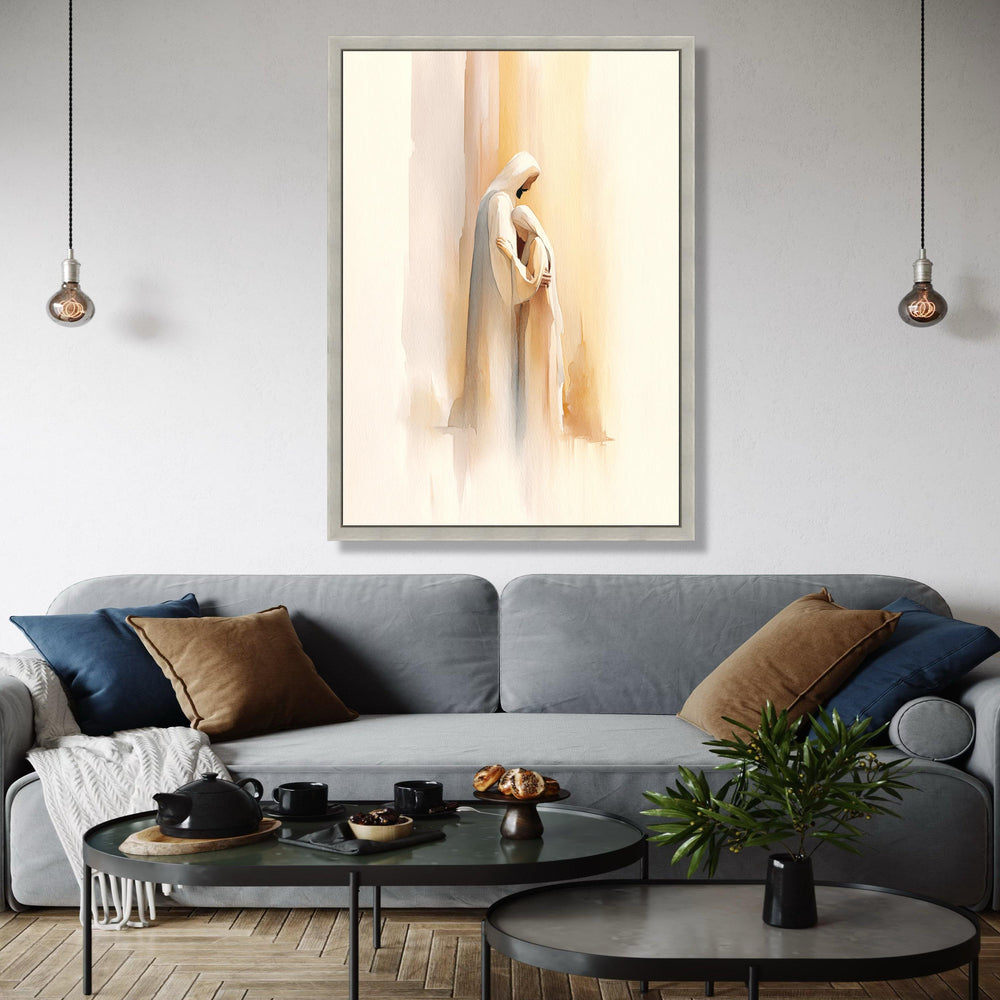 Serene Embrace Canvas Wall Art, Spiritual Christian Painting, Soft Watercolor Religious Decor, Inspirational Gift Art, Home Decor, Print